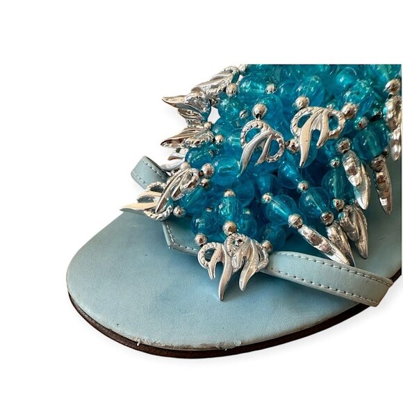 Vintage 60s Amalfi by Rangoni Beaded Mod Heel Sandals 5.5M – Blue, Made in Italy - Picture 11 of 15